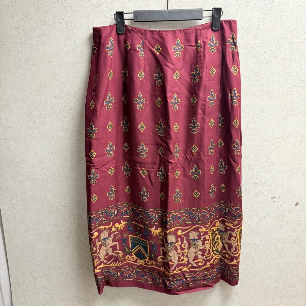 Charter Club Sz 14 Womens Burgundy Rayon Fleur de‎ Lis Heraldic Print Skirt